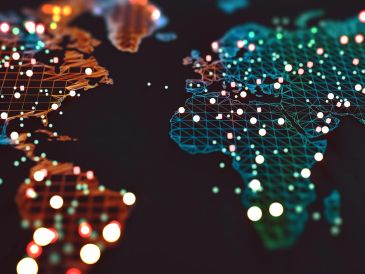 数字化的世界地图显示网络连接。