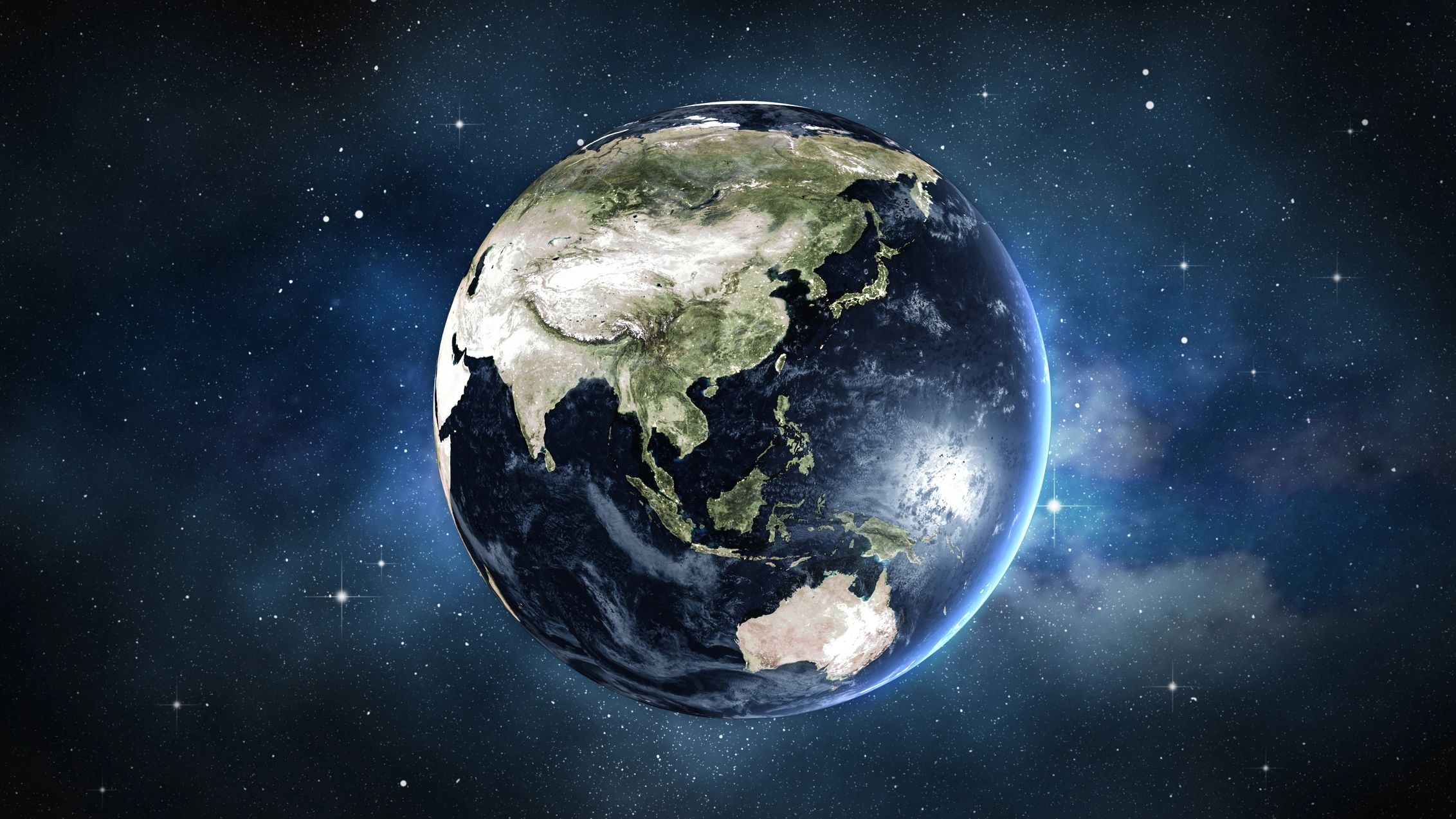 View of Earth from space of the Pacific ocean geography showing the South Pacific regions.