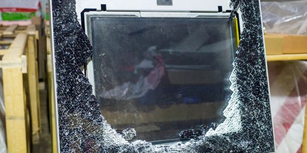 A broken screen with shattered glass.
