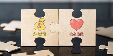 Puzzle pieces showing cost and care concepts.