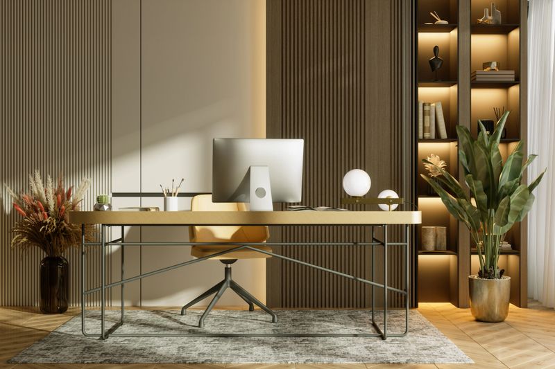 Luxury Modern Home Office Interior with Computer and Minimalist Desk