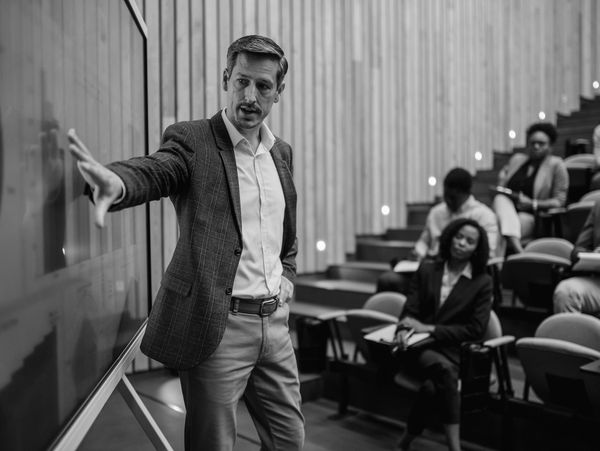 Un homme donne une présentation devant un public.
