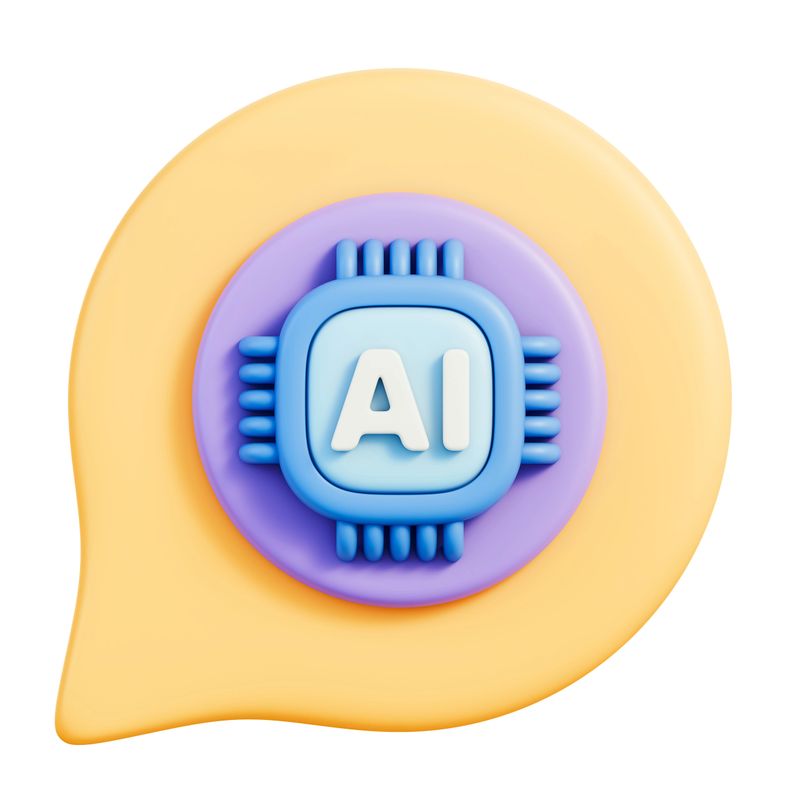 Chatbot bubble with microchip processor, showing neural network, automation and conversation for language recognition, privacy and analytics. Isolated on white background, 3d illustration.