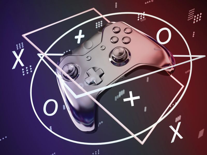 Futuristic Gaming Concept with Shiny Controller and Graphics. 3D Render