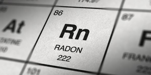 Close-up of Radon element (Rn) on the periodic table with atomic number 86.