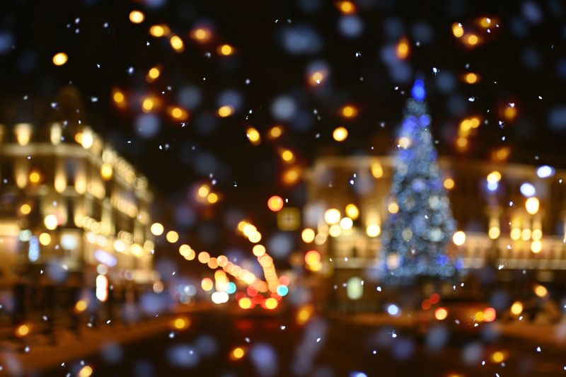 defocused Christmas background with bokeh light