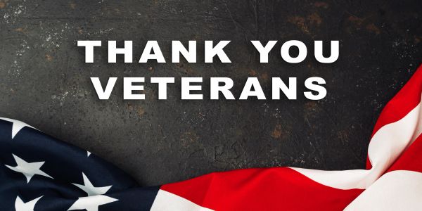 American flag with a thank you message for veterans.