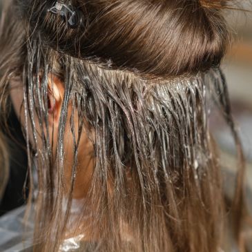 Hair treatment or coloring process in progress.