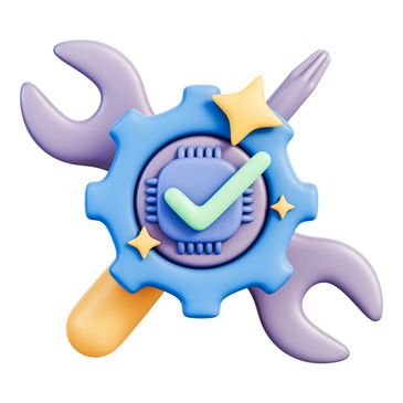 3D illustration of tools with a checkmark and gear symbolizing maintenance or repair.