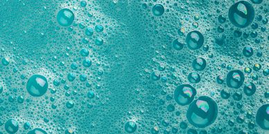 Close-up of blue soap bubbles.