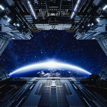 View of Earth from space station window.