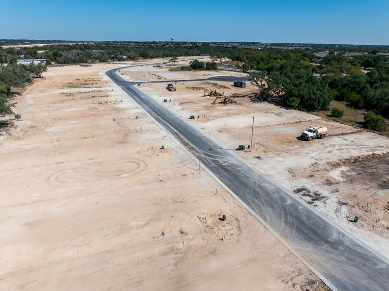 Aerial view of the cleared building site for a new development of over-55 homes near Georgetown Texas