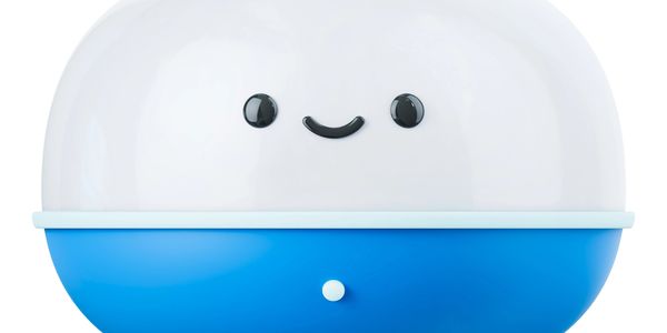 A cute cloud-shaped object with a smiling face.