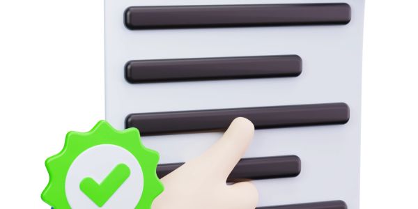 Cartoon finger pointing at a checklist with a green check mark.