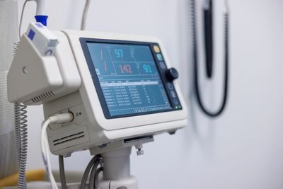 Medical monitoring equipment in a hospital setting.