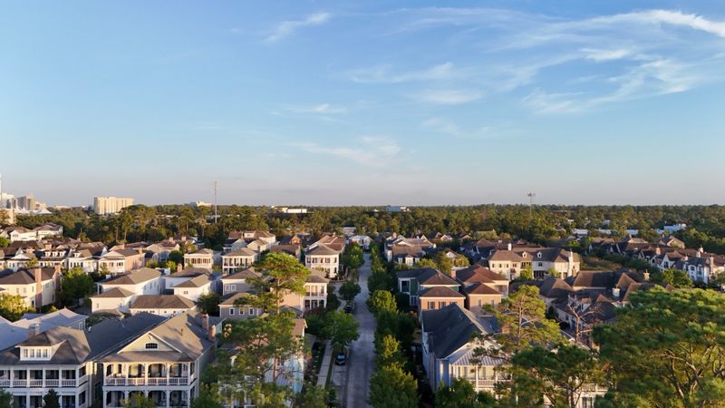 Aerial view of luxury houses in Houston, Woodlands, Texas, United States