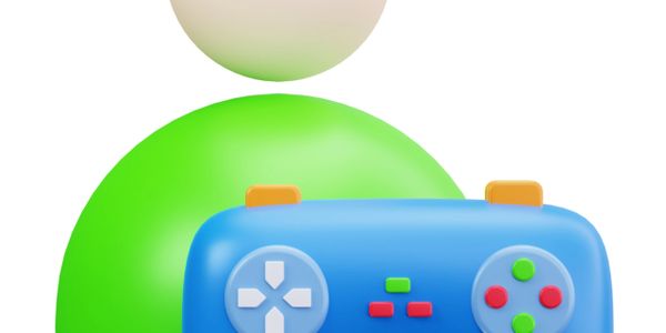 3D avatar with a blue gaming controller in front.