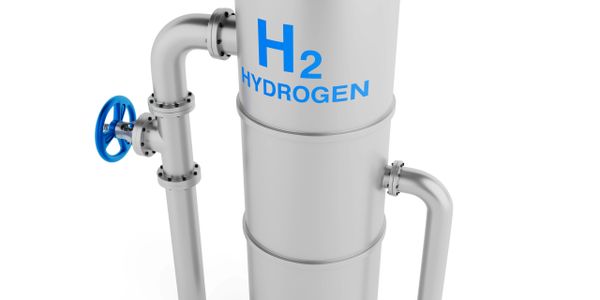 Industrial hydrogen storage tank with connected pipes and valve.