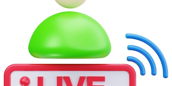 Colorful live streaming icon with a green user figure and red 'LIVE' text.