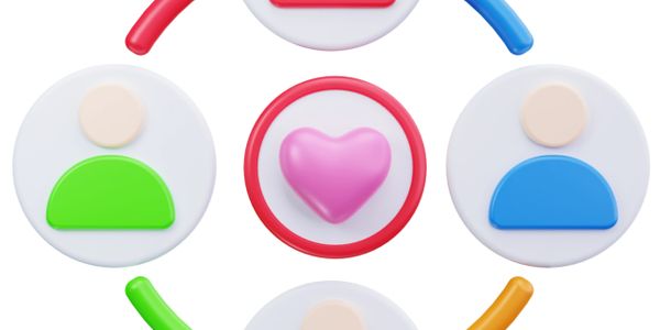 Colorful icons representing people connected around a heart symbol.