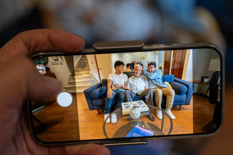 Family photo of the men of the family gathered together, preserving a beautiful memory and showing the three generations of the family.