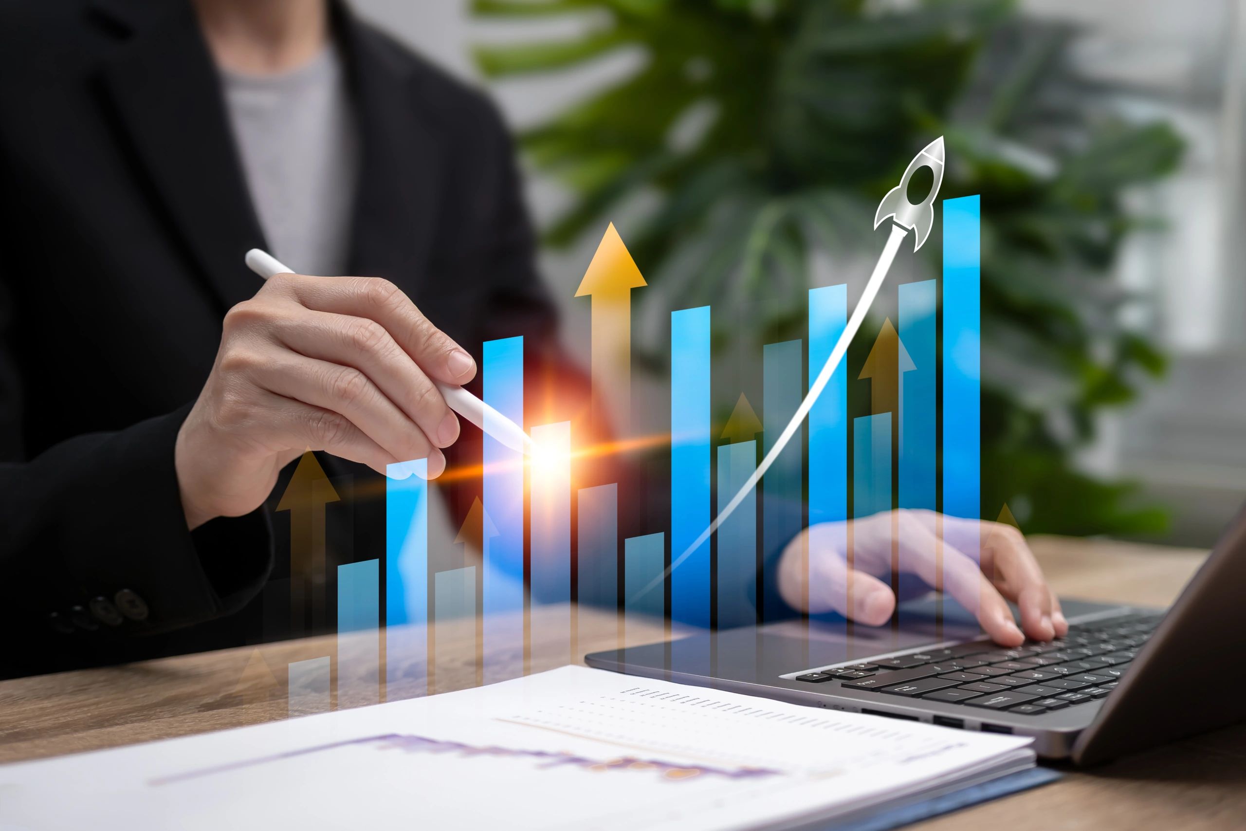 Business growth chart on laptop