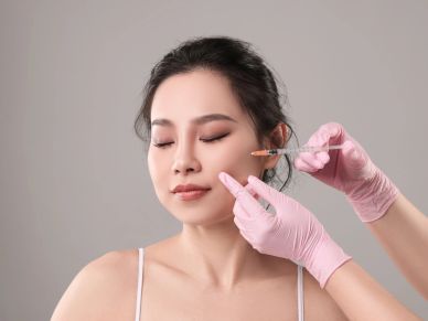 Woman receiving a facial injection.