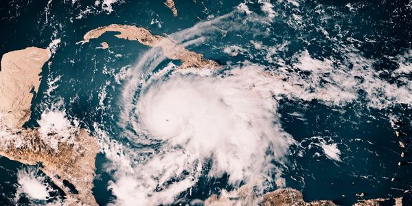 Satellite view of a hurricane over the Caribbean Sea.