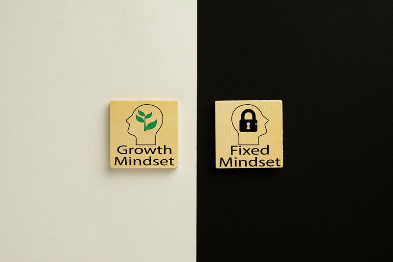 Growth Mindset vs Fixed mindset icon on wooden cubes concept for Positive thinking,Good Attitude,Growth Mindset,self development.
