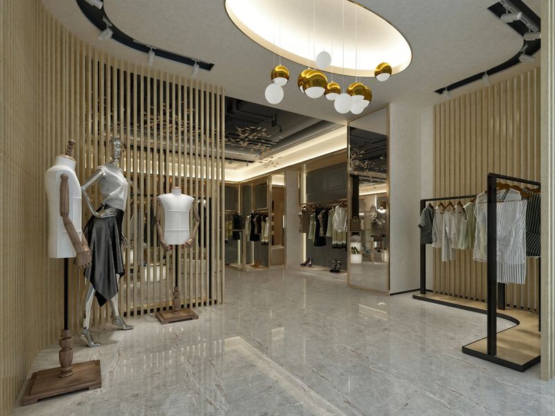 3d render of fashion shop, shoes and bags