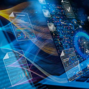 Futuristic data and analytics interface visualization.