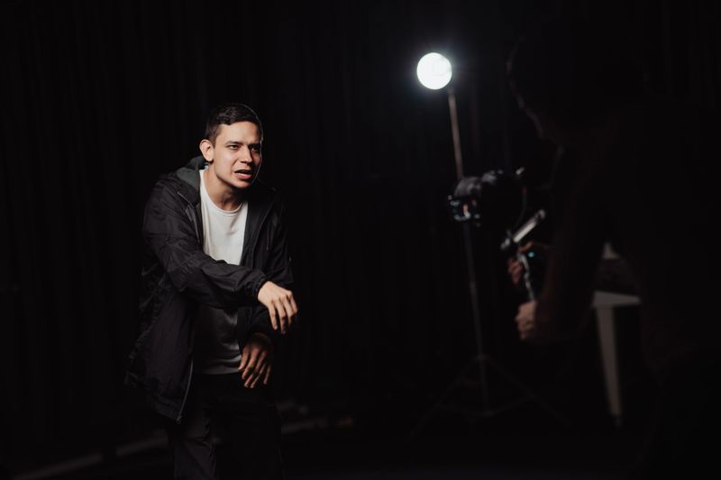 Man recording a music video in a studio