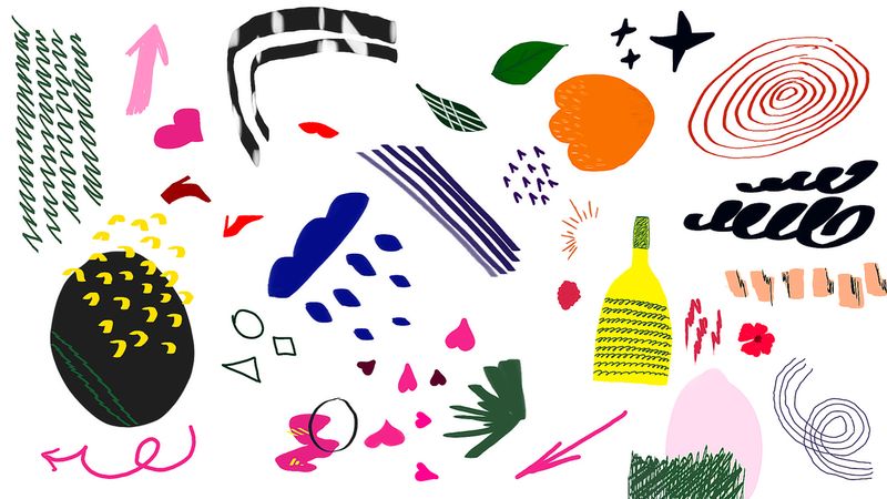 Abstract Doodle Collage: Colorful Shapes, Lines and Forms