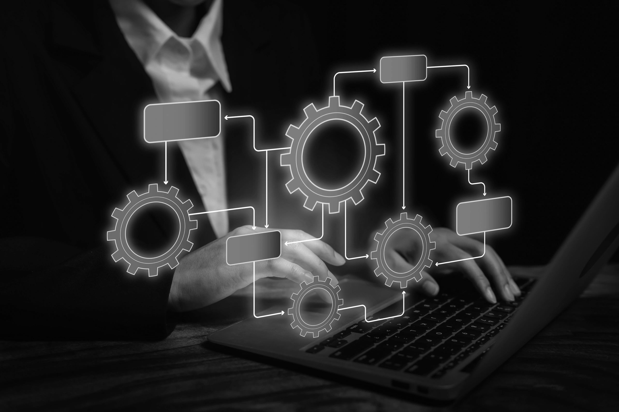 Business automation workflow with connected processes and technology