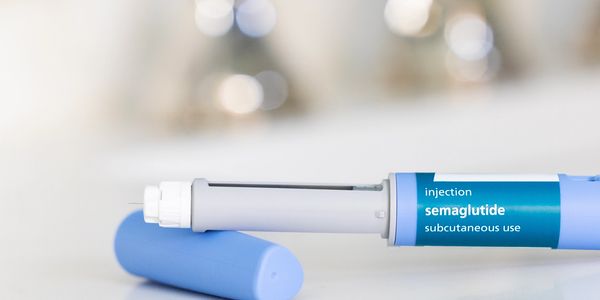 A semaglutide injection pen for subcutaneous use with its cap removed.