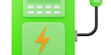 Green electric vehicle charging station with a lightning bolt symbol.