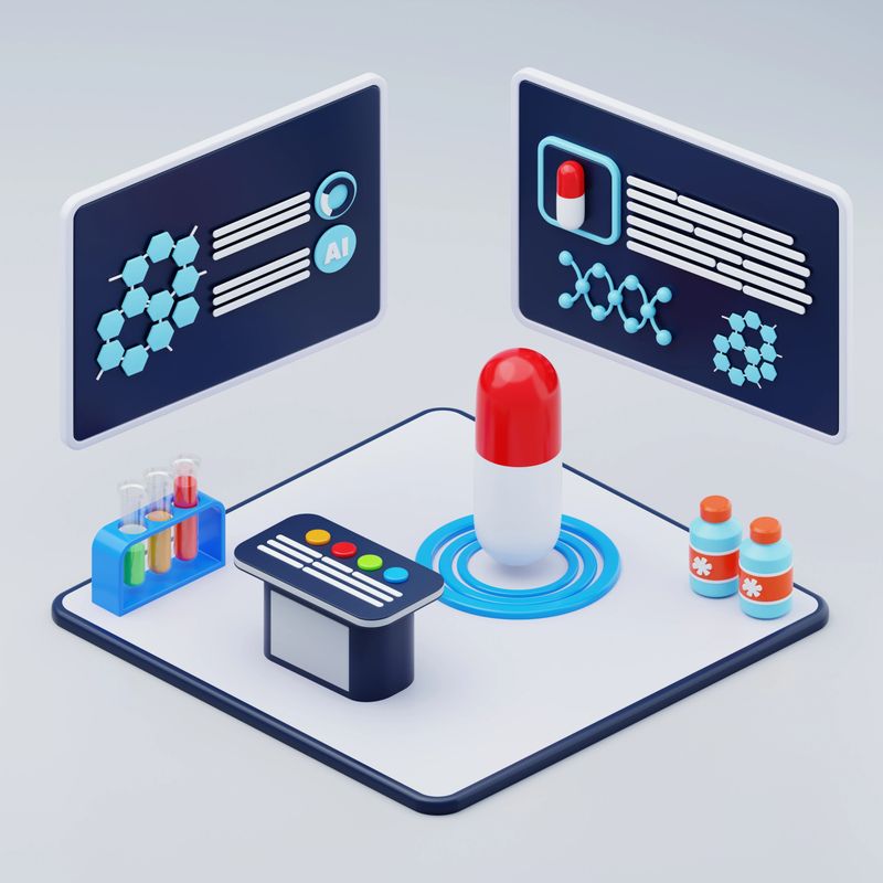 AI powered lab with digital drug analysis setup 3d illustration