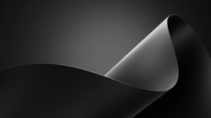 Smooth black curves twist gracefully against a dark background, creating a modern and sleek design that emphasizes shapes and textures in a minimalist style. 3d render.
