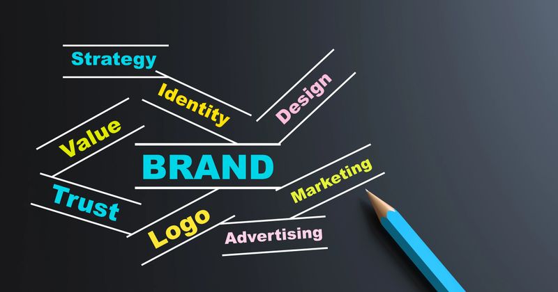 Brand  colorful word on black board
