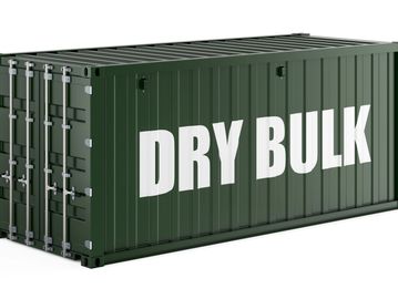 Green shipping container labeled DRY BULK.