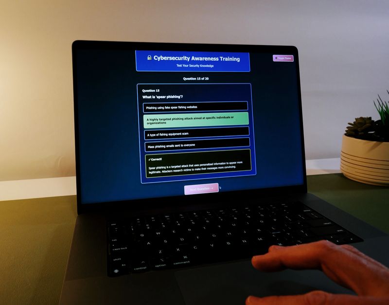 Middle Aged Man Taking Corporate Employee Information Security Awareness Training - Cybersecurity User Education Concept