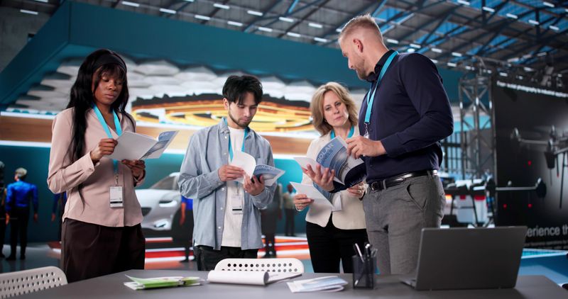 Leading Diverse Group Toward International Trade Show Booth For Marketing Event.