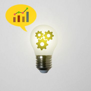 Light bulb with gears and a chart symbolizing innovation and growth.