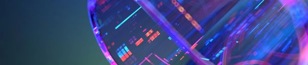 Futuristic digital interface with colorful neon graphics.