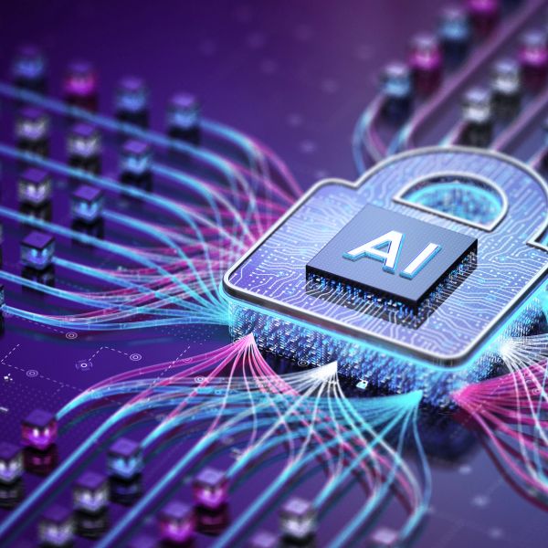 Candado digital con chip AI y conexiones de datos.