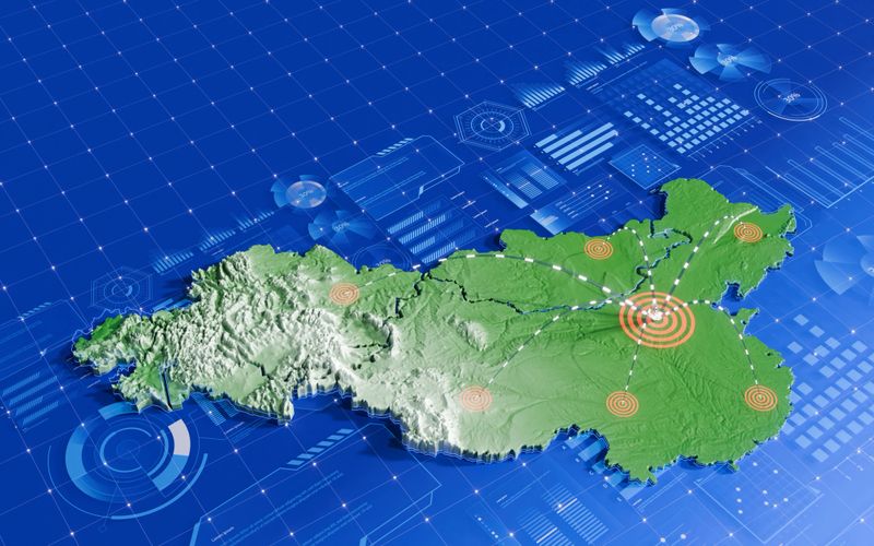 Global digital geolocation system rendered with satellite signal coverage, mapping analytics, navigation grids, and intelligent connection pathways 3D Rendering