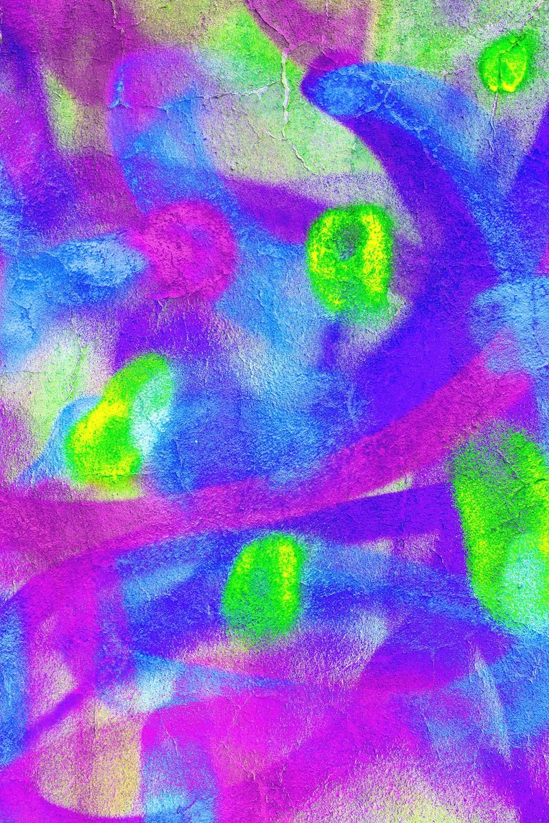 Vibrant abstract pattern in neon green, blue, purple with an acid trip feel. 80s, Y2K style, iridescent glow, textured background. Posters, digital art, modern 90s, 2000s Y2K visuals, creative designs