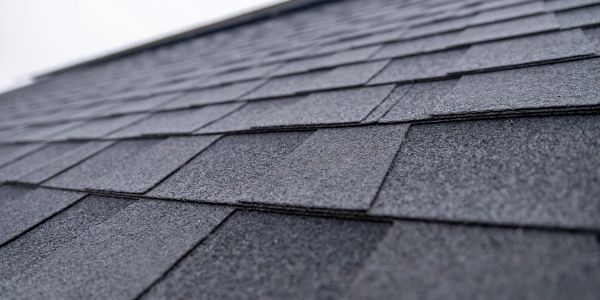 Close-up of gray roof shingles.