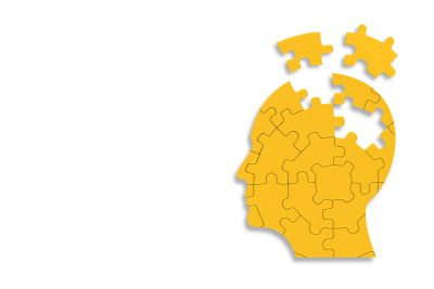 Silhouette of a head puzzle with missing pieces.