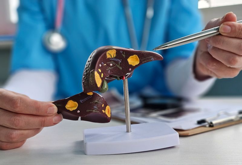 Doctor explains liver model to patient during medical consultation to enhance understanding of organ health